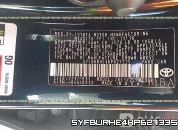5YFBURHE4HP627335 фото 10