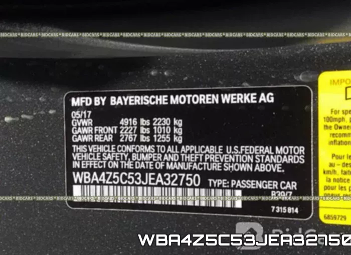 WBA4Z5C53JEA32750 фото 10