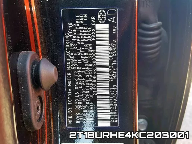 2T1BURHE4KC203001 фото 2