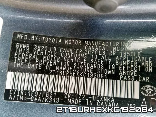 2T1BURHEXKC192084 фото 2