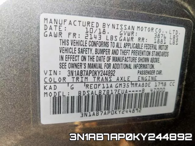 3N1AB7AP0KY244892 фото 2