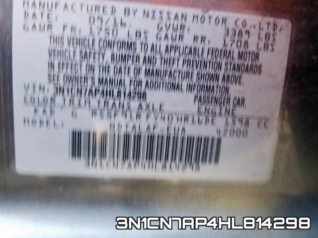 3N1CN7AP4HL814298 фото 2