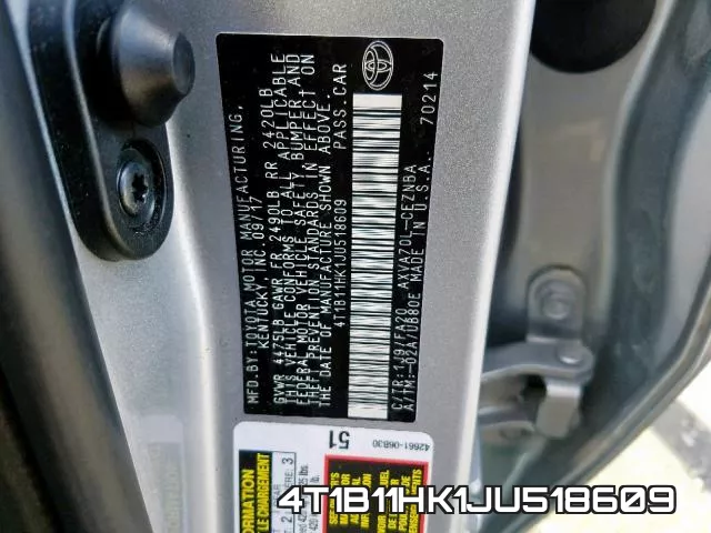 4T1B11HK1JU518609 фото 2