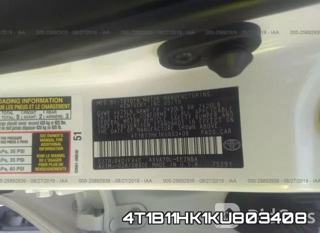 4T1B11HK1KU803408 фото 10