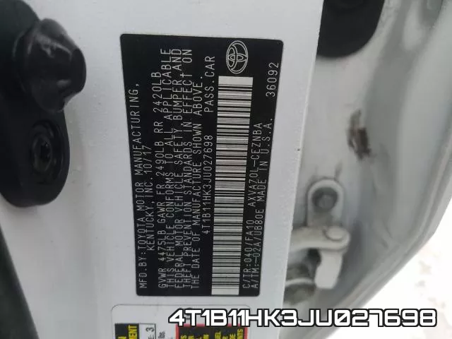4T1B11HK3JU027698 фото 2