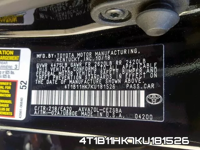 4T1B11HK7KU181526 фото 2