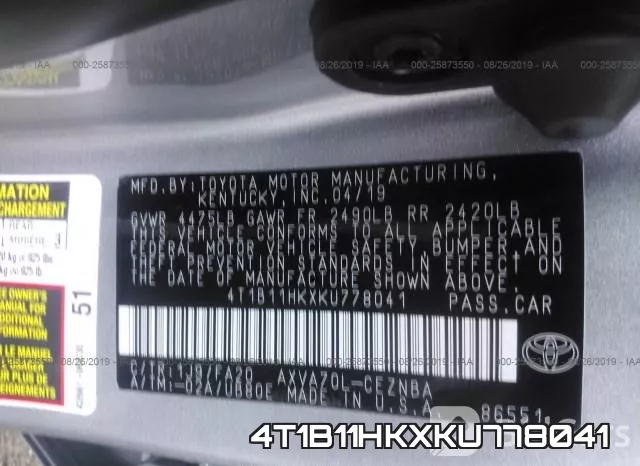 4T1B11HKXKU778041 фото 9