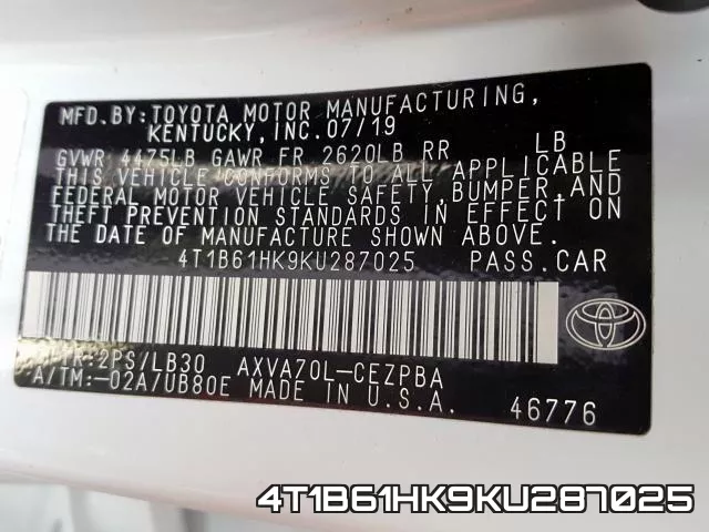 4T1B61HK9KU287025 фото 2