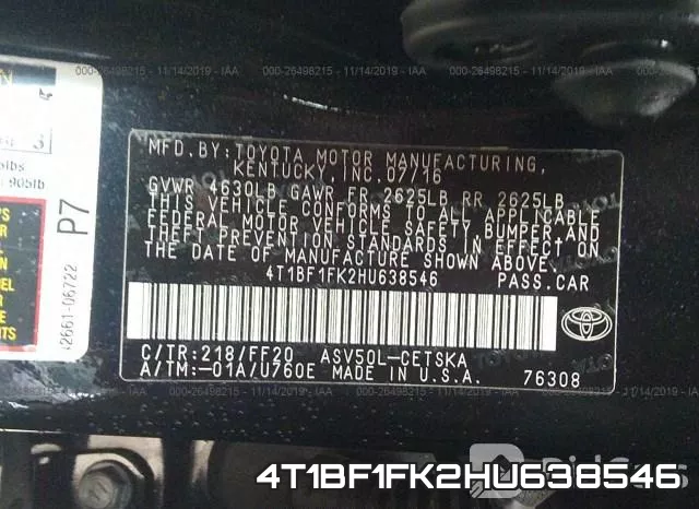 4T1BF1FK2HU638546 фото 9
