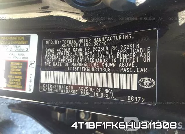 4T1BF1FK6HU311308 фото 9