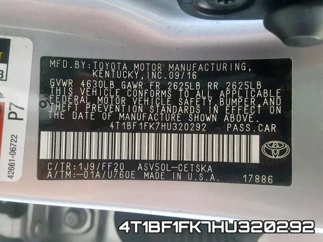 4T1BF1FK7HU320292 фото 2