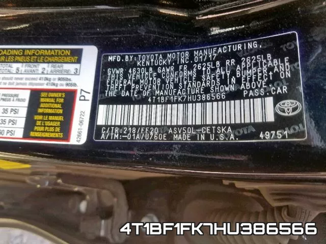 4T1BF1FK7HU386566 фото 2