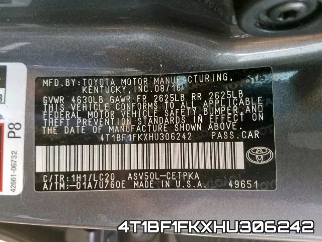 4T1BF1FKXHU306242 фото 2