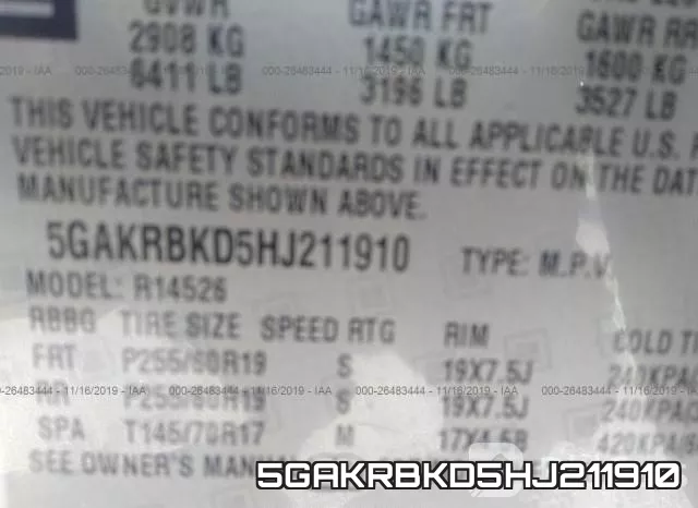 5GAKRBKD5HJ211910 фото 10