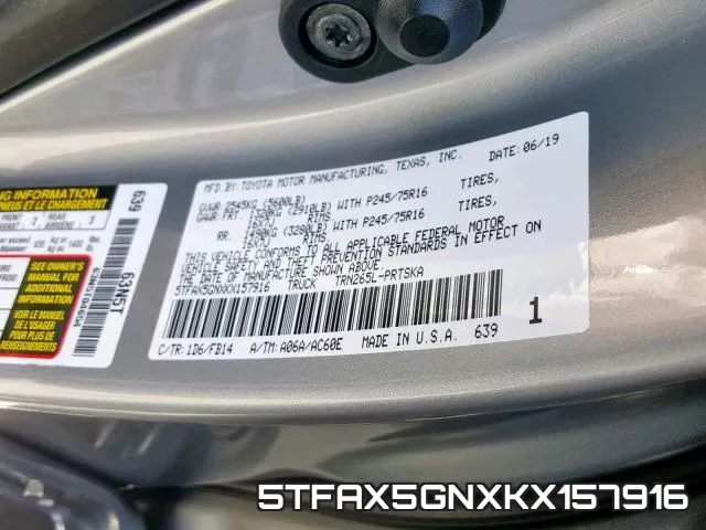 5TFAX5GNXKX157916 фото 2