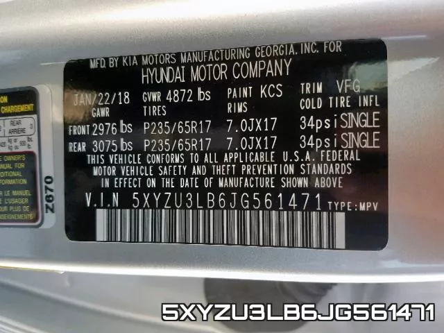 5XYZU3LB6JG561471 фото 2