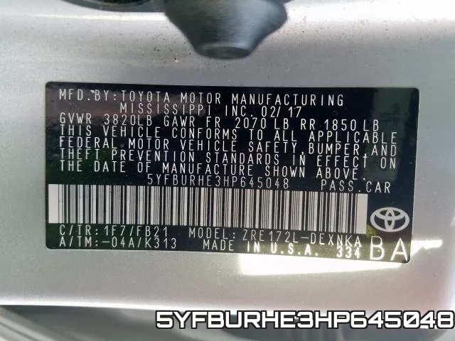 5YFBURHE3HP645048 фото 2