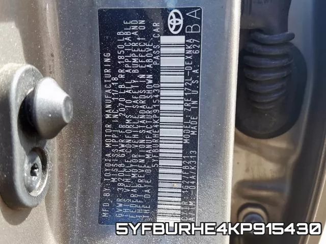 5YFBURHE4KP915430 фото 2