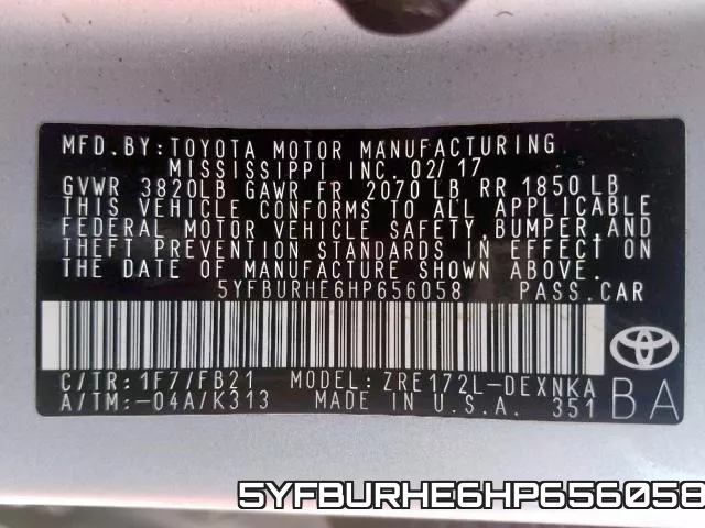 5YFBURHE6HP656058 фото 2