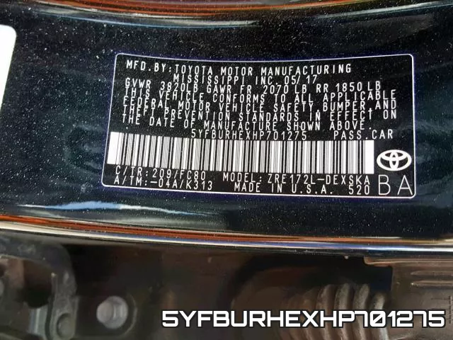 5YFBURHEXHP701275 фото 2