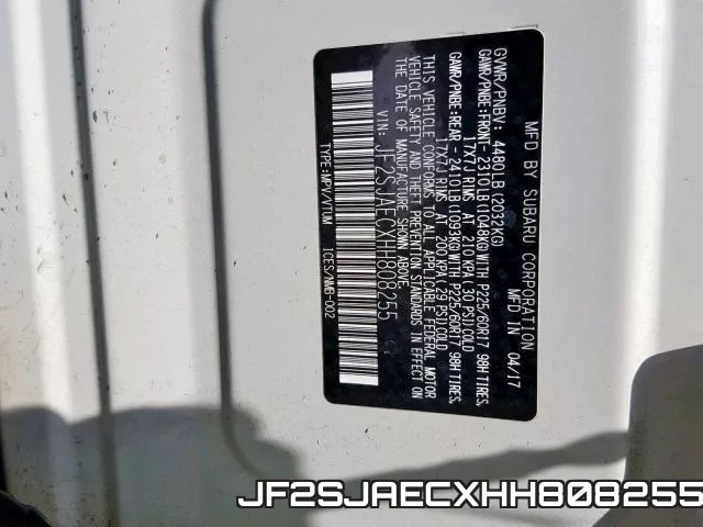 JF2SJAECXHH808255 фото 2
