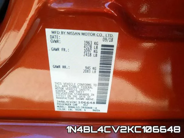 1N4BL4CV2KC106648 фото 2