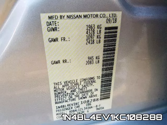 1N4BL4EV1KC108288 фото 2