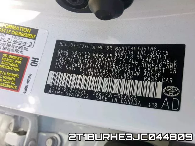2T1BURHE3JC044809 фото 2