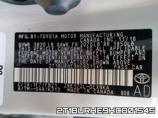 2T1BURHE9HC801545 фото 2