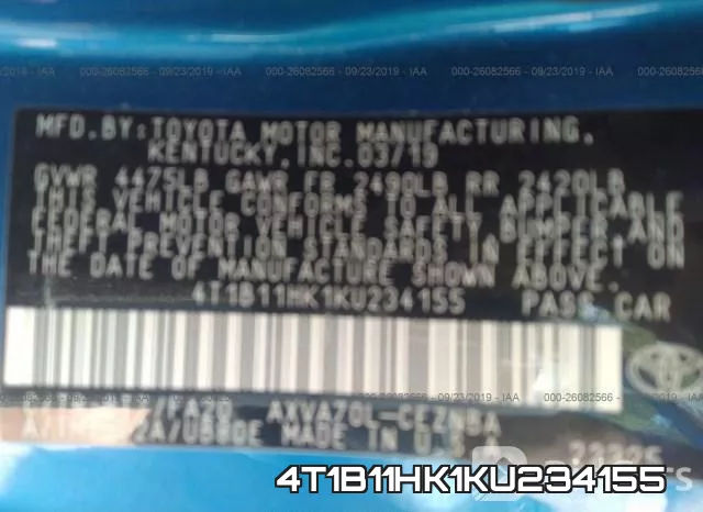 4T1B11HK1KU234155 фото 10