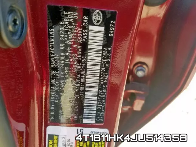4T1B11HK4JU514358 фото 2