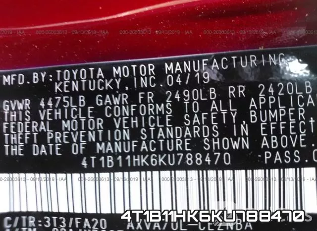 4T1B11HK6KU788470 фото 7