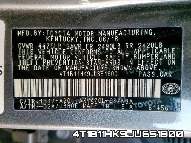 4T1B11HK9JU651800 фото 2