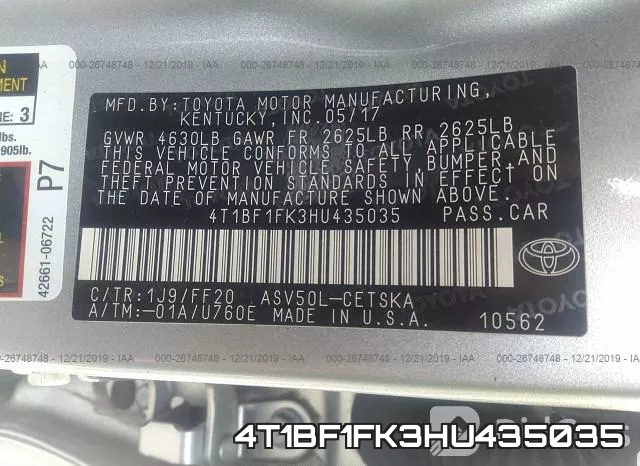 4T1BF1FK3HU435035 фото 9