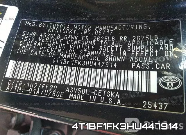 4T1BF1FK3HU447914 фото 10