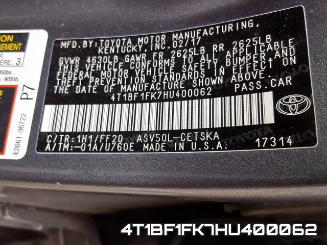 4T1BF1FK7HU400062 фото 2