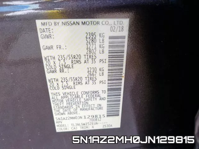 5N1AZ2MH0JN129815 фото 2