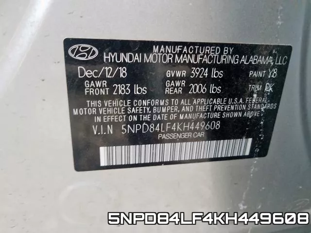 5NPD84LF4KH449608 фото 2