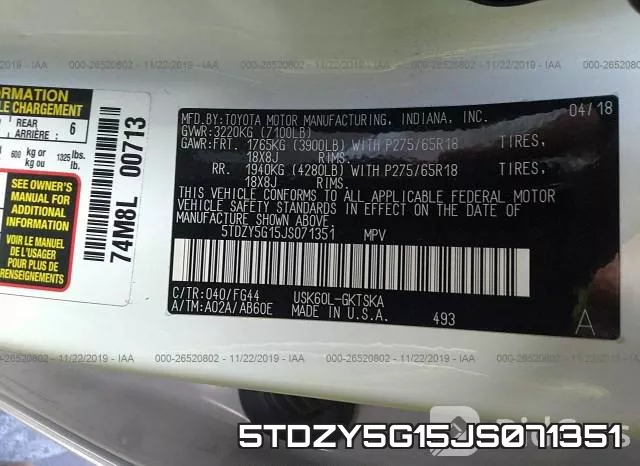 5TDZY5G15JS071351 фото 8