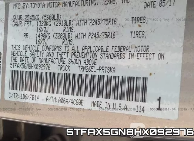 5TFAX5GN8HX092976 фото 10