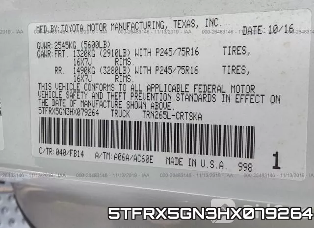 5TFRX5GN3HX079264 фото 8