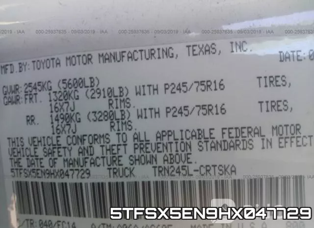 5TFSX5EN9HX047729 фото 9