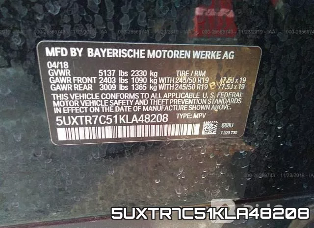 5UXTR7C51KLA48208 фото 9