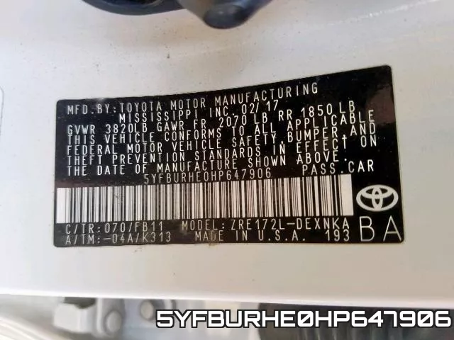 5YFBURHE0HP647906 фото 2
