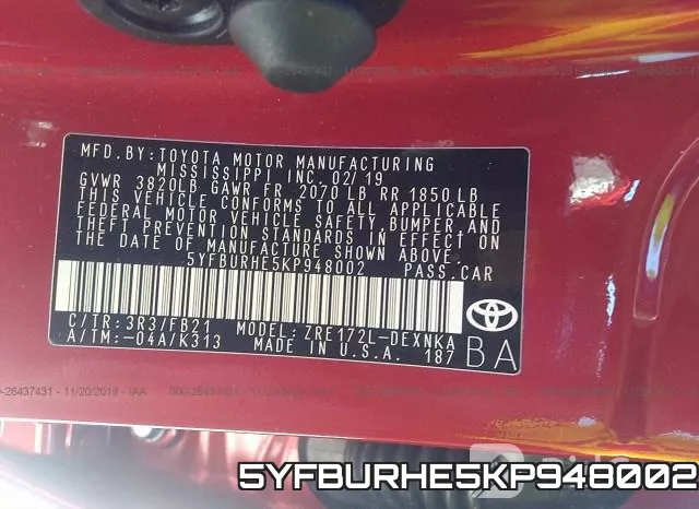 5YFBURHE5KP948002 фото 9