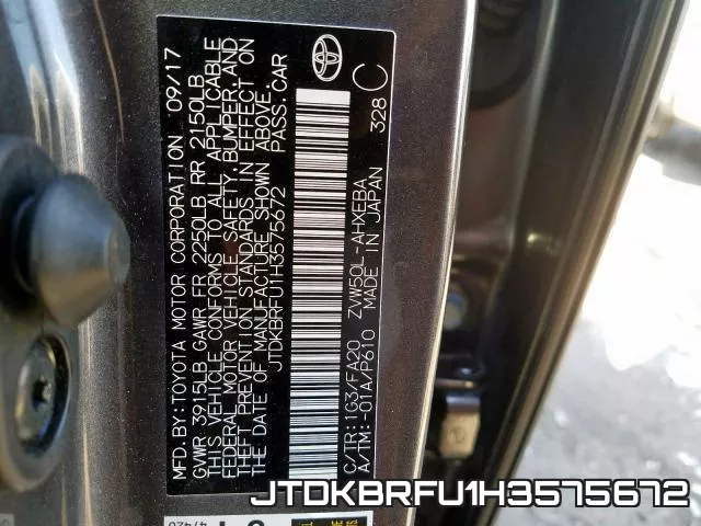 JTDKBRFU1H3575672 фото 2
