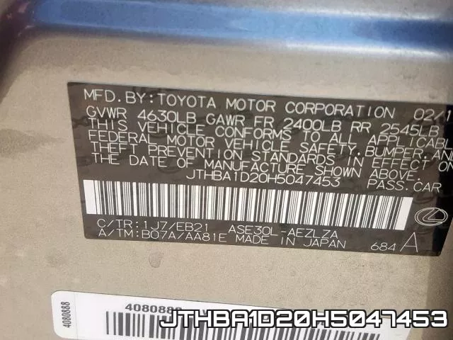 JTHBA1D20H5047453 фото 2