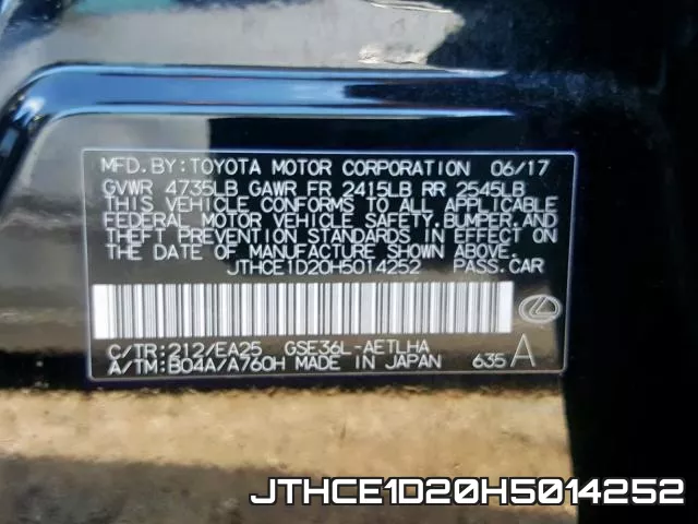 JTHCE1D20H5014252 фото 2