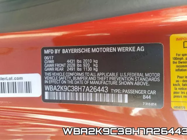 WBA2K9C38H7A26443 фото 2