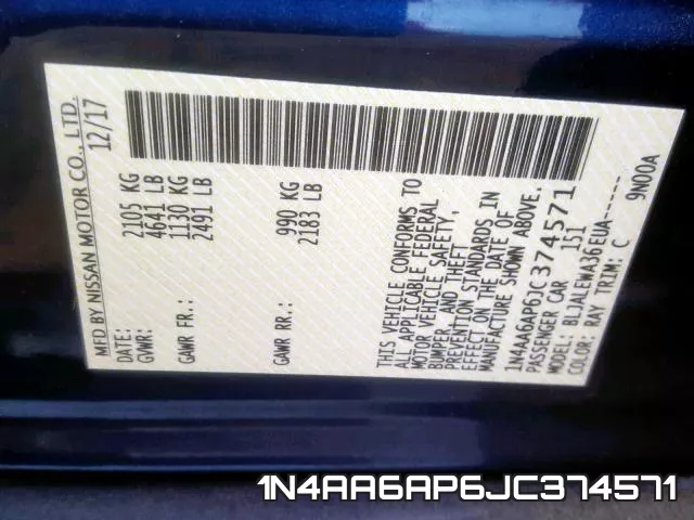 1N4AA6AP6JC374571 фото 2